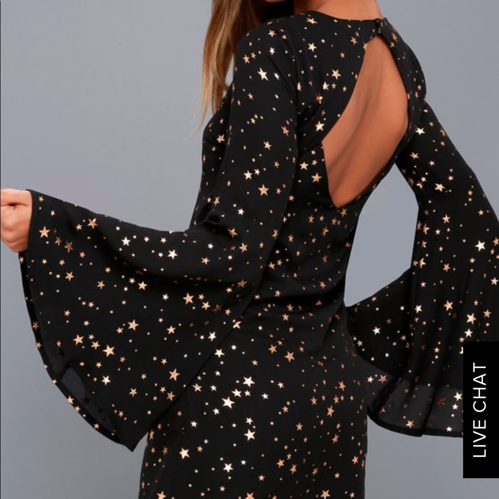 Lulu's CELESTIAL BLACK STAR PRINT SHIFT DRESS